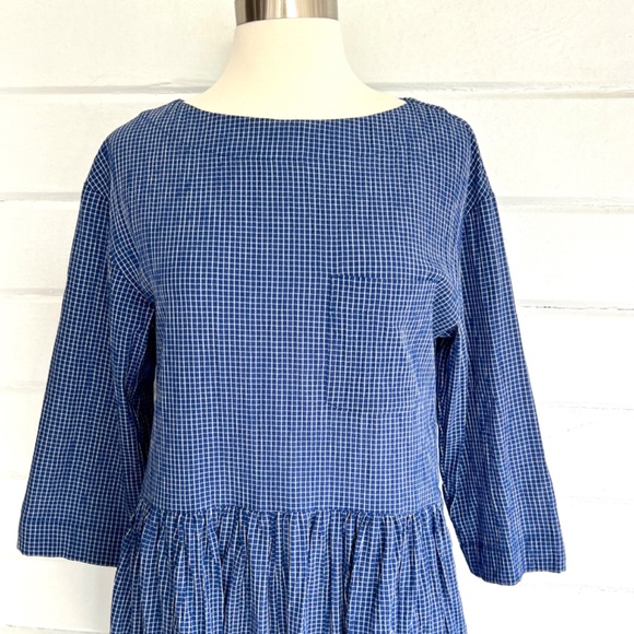 TOAST  Blue Windowpane Check Cotton Midi Dress - 6 - Picture 2 of 10